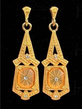 Goldtone Art Deco Drop Pierced Earrings